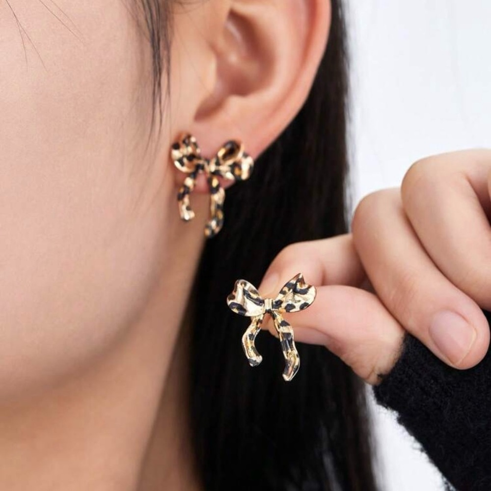Cheetah Gold Bow Earrings